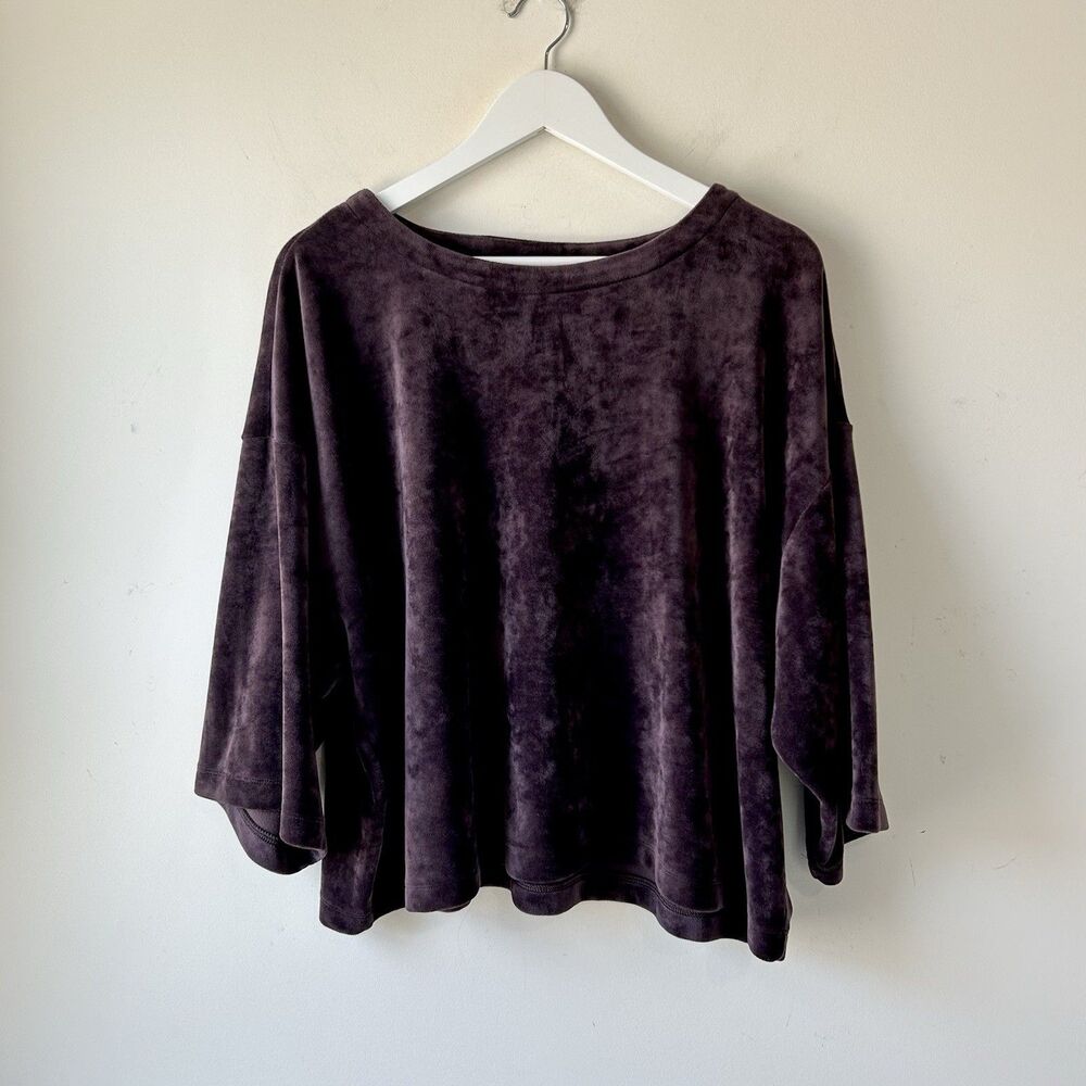 J.Jill Pure Jill Soft Plush Violet Purple Cropped Velour Pullover Size L Petite